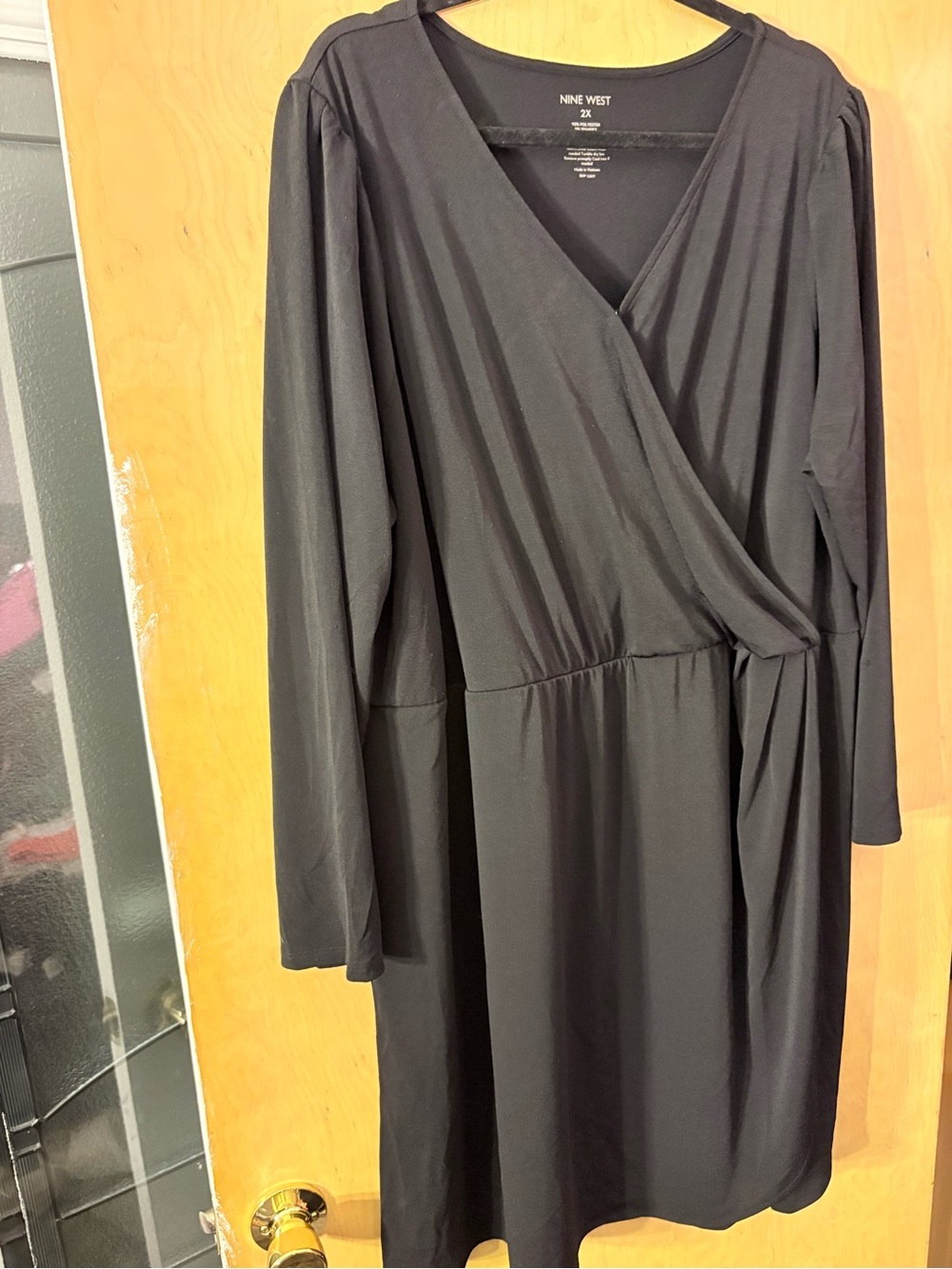 Nine West Black Long-Sleeve Faux-Wrap Dress